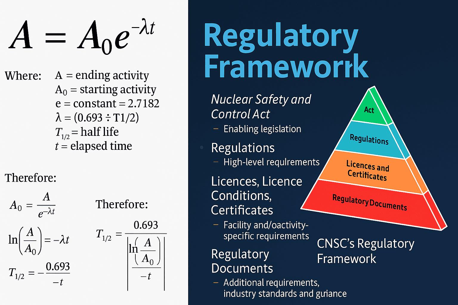 CNSC Regulatory Framework and Radioactive Decay Formulas